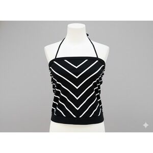 Twist Tees Black White Chevron Striped Halter Top Cotton Sleeveless Size 0